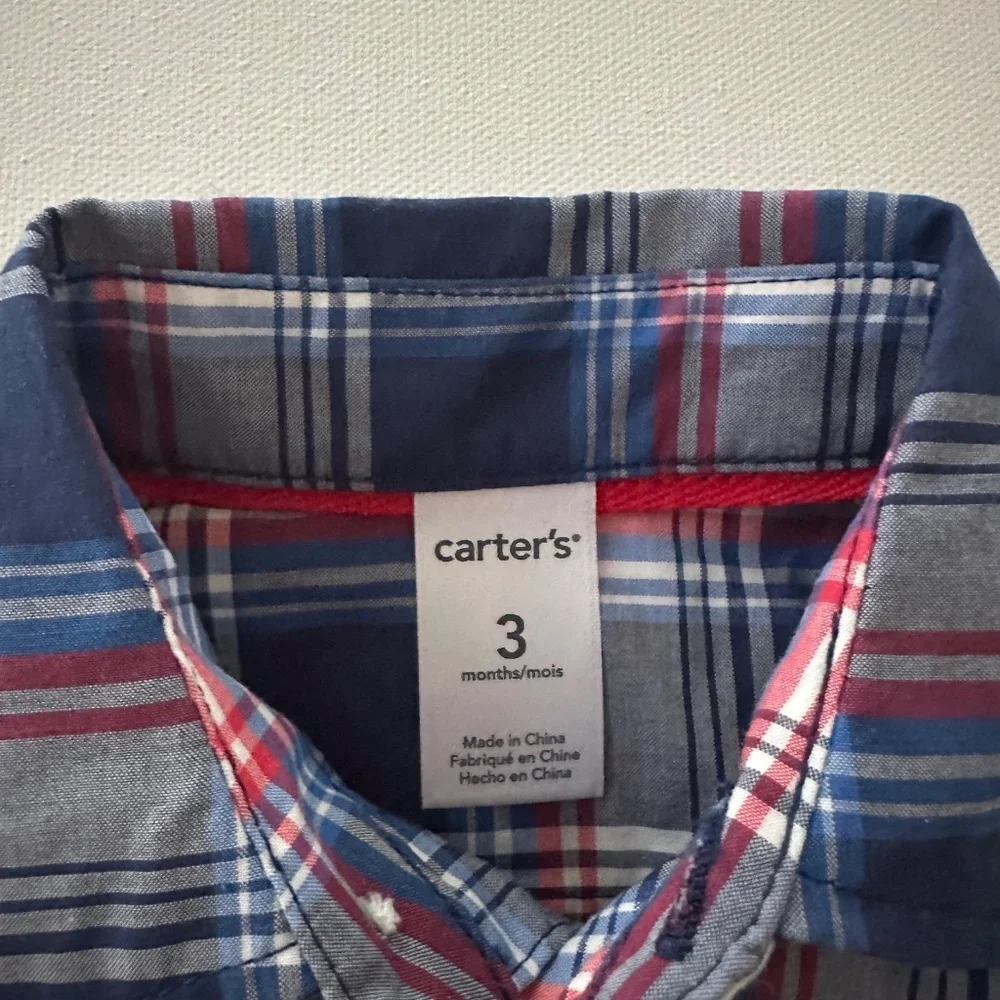 Carter’s 3 Months Baby Boy July 4th Plaid Romper Blue Red White NWT Patriotic